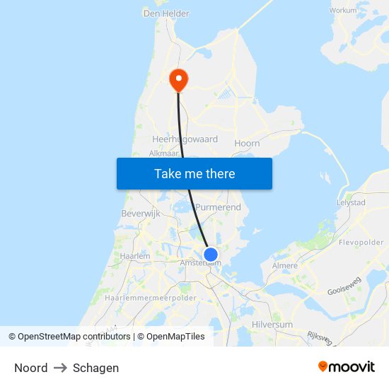 Noord to Schagen map