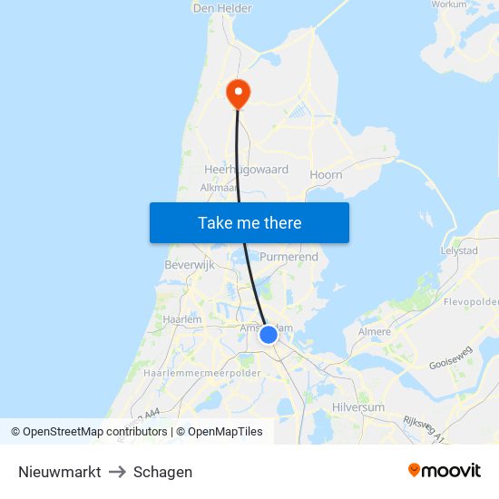 Nieuwmarkt to Schagen map