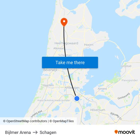 Bijlmer Arena to Schagen map