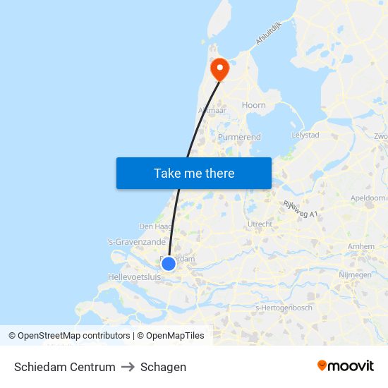 Schiedam Centrum to Schagen map