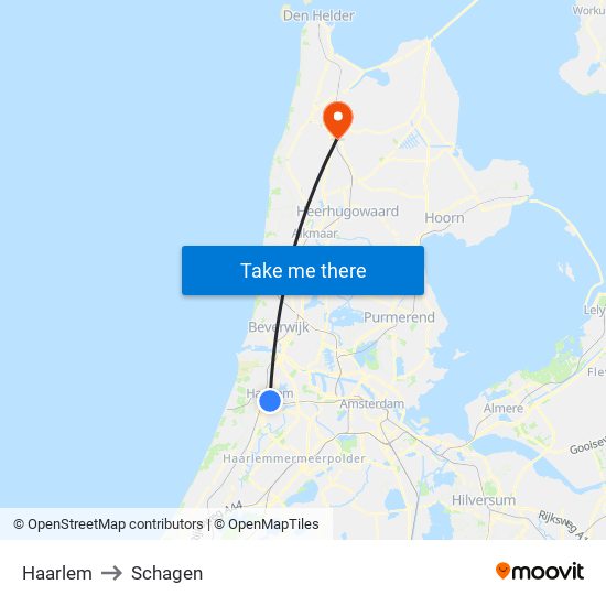 Haarlem to Schagen map