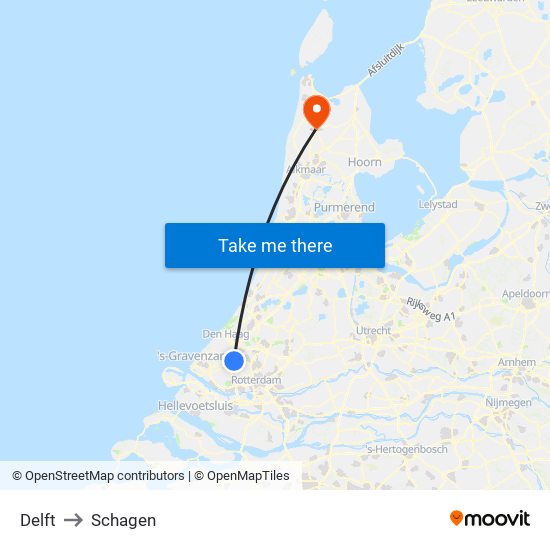 Delft to Schagen map