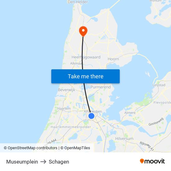 Museumplein to Schagen map