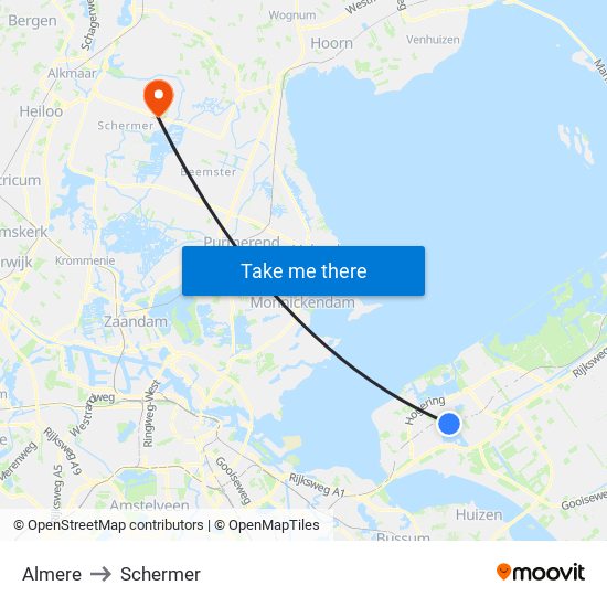 Almere to Schermer map