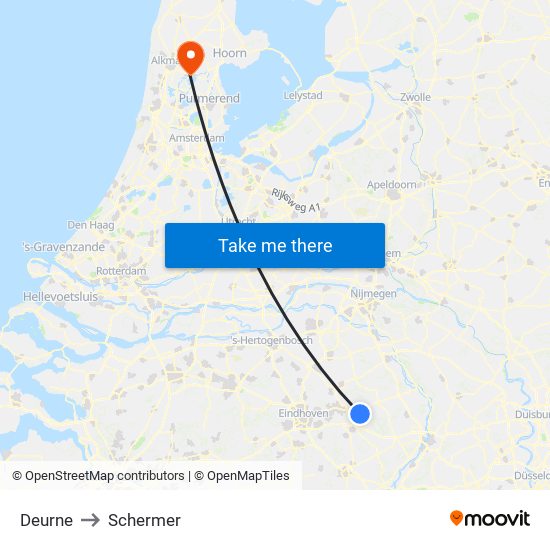 Deurne to Schermer map