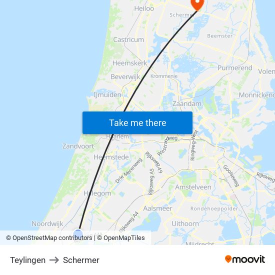 Teylingen to Schermer map