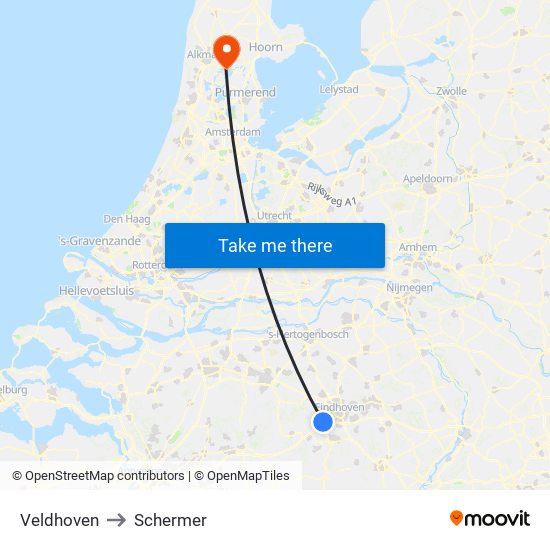 Veldhoven to Schermer map