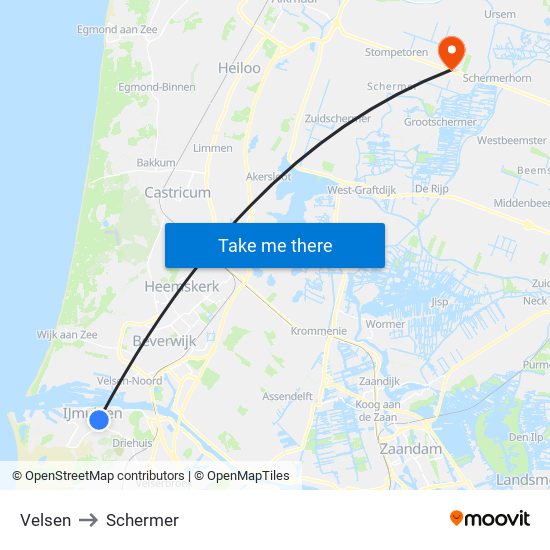 Velsen to Schermer map