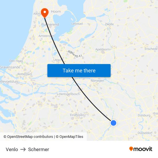 Venlo to Schermer map