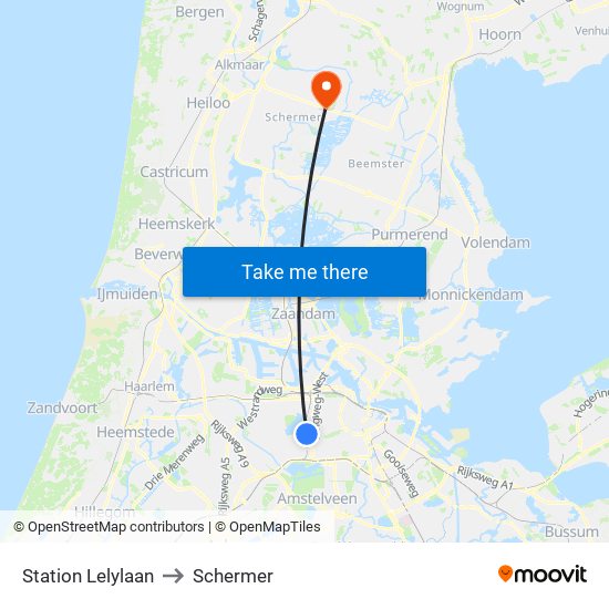 Station Lelylaan to Schermer map