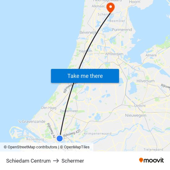 Schiedam Centrum to Schermer map