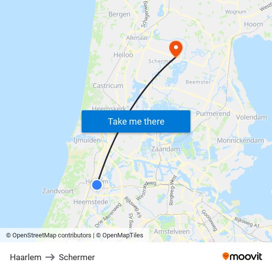 Haarlem to Schermer map