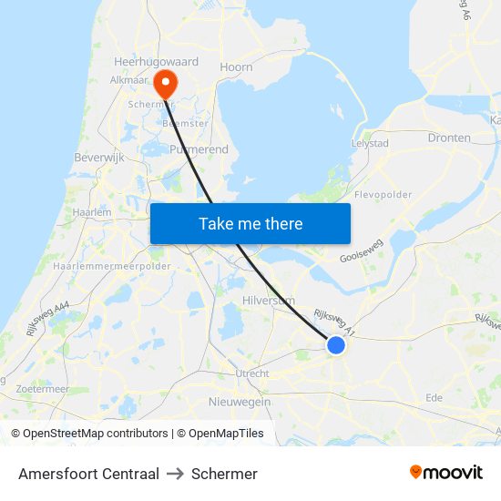 Amersfoort Centraal to Schermer map