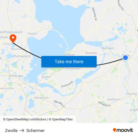Zwolle to Schermer map