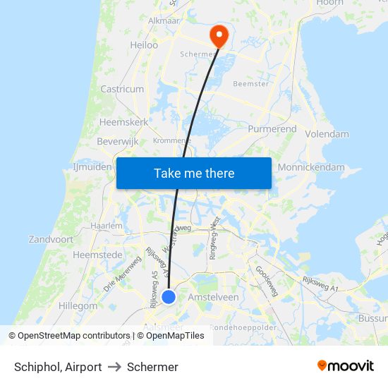 Schiphol, Airport to Schermer map