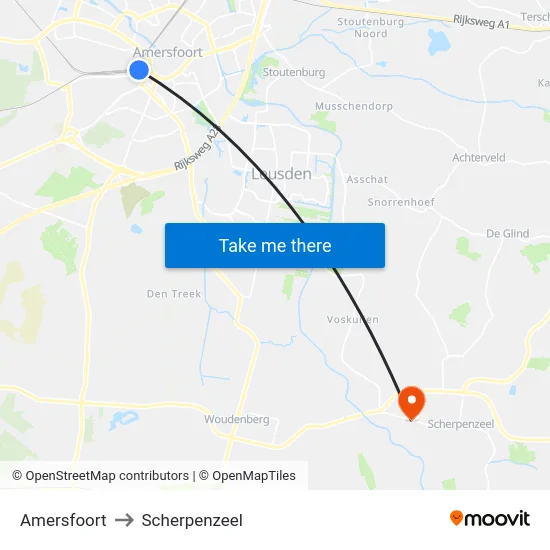 Amersfoort to Scherpenzeel map