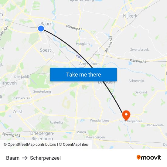 Baarn to Scherpenzeel map