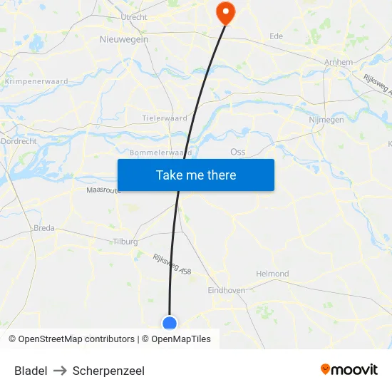 Bladel to Scherpenzeel map