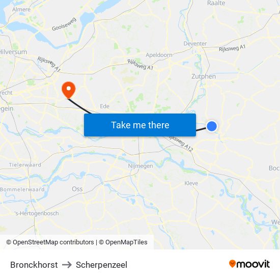 Bronckhorst to Scherpenzeel map