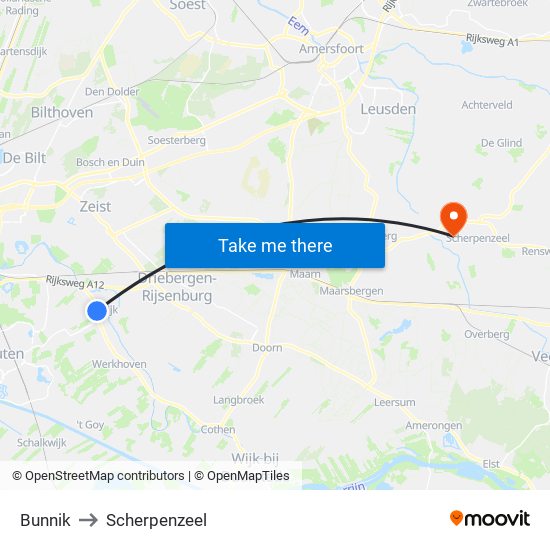 Bunnik to Scherpenzeel map