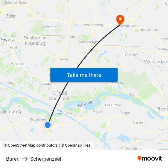 Buren to Scherpenzeel map