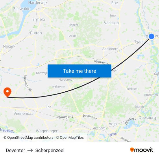 Deventer to Scherpenzeel map