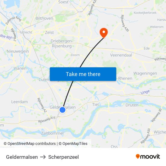 Geldermalsen to Scherpenzeel map