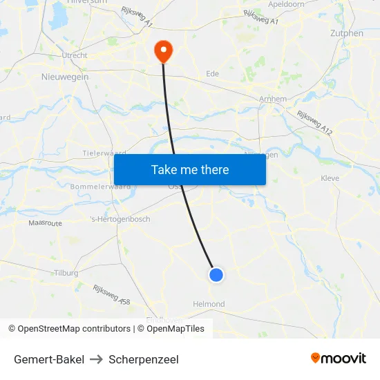 Gemert-Bakel to Scherpenzeel map