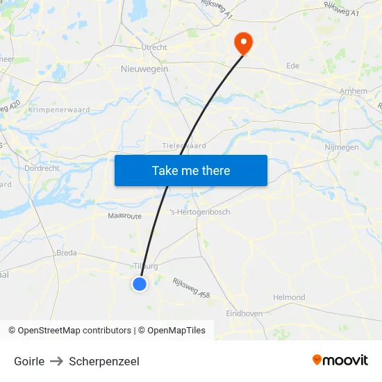 Goirle to Scherpenzeel map