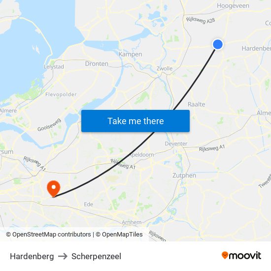 Hardenberg to Scherpenzeel map