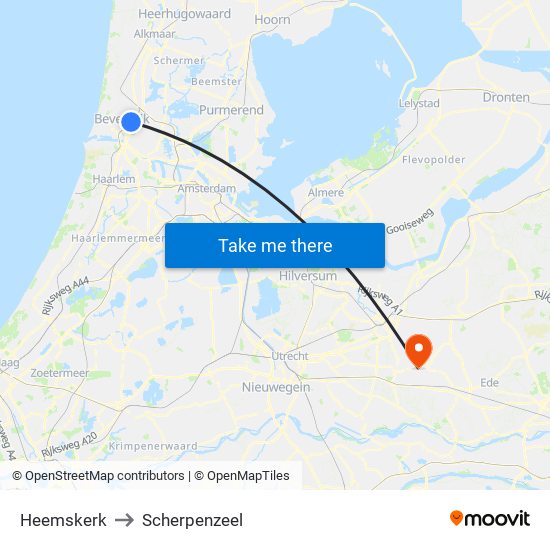 Heemskerk to Scherpenzeel map