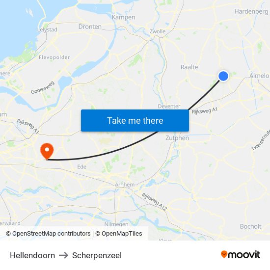 Hellendoorn to Scherpenzeel map