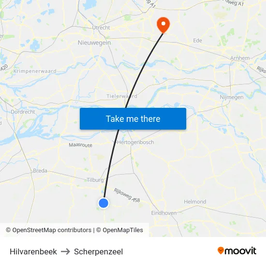 Hilvarenbeek to Scherpenzeel map