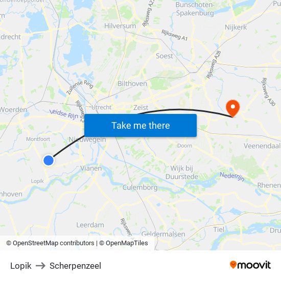 Lopik to Scherpenzeel map