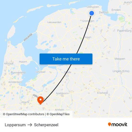 Loppersum to Scherpenzeel map