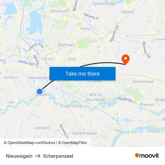 Nieuwegein to Scherpenzeel map