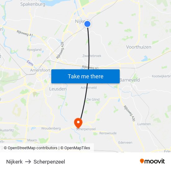 Nijkerk to Scherpenzeel map