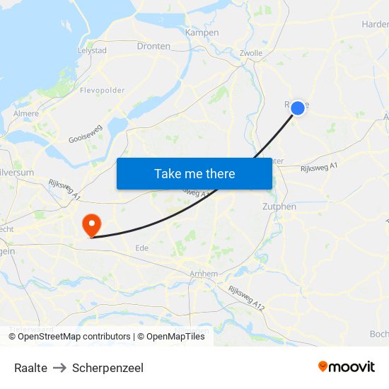 Raalte to Scherpenzeel map