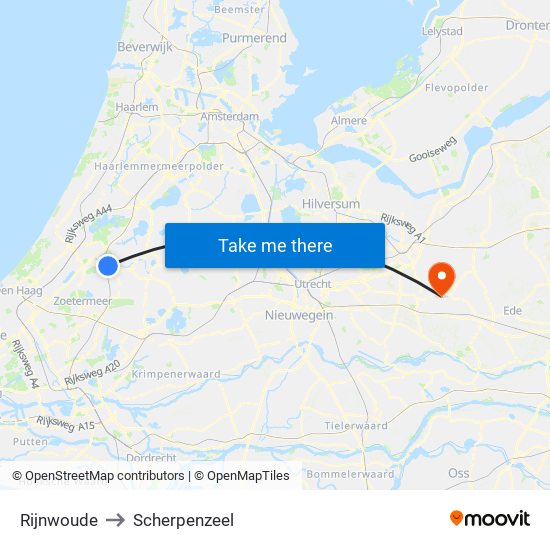 Rijnwoude to Scherpenzeel map