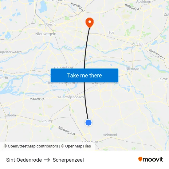 Sint-Oedenrode to Scherpenzeel map