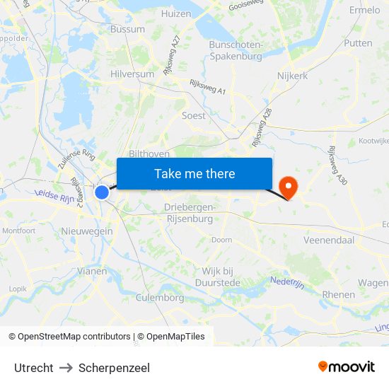Utrecht to Scherpenzeel map