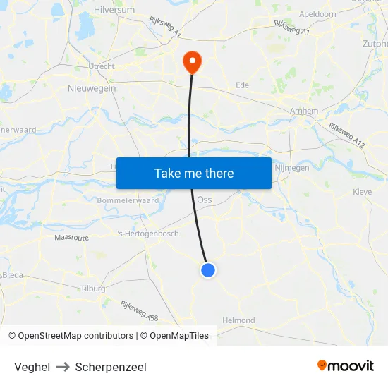 Veghel to Scherpenzeel map
