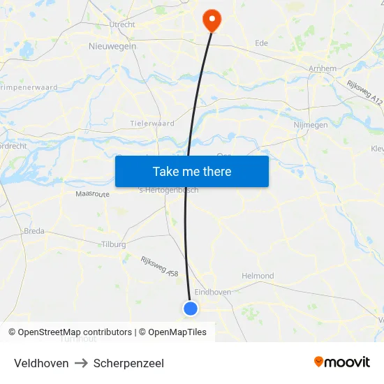 Veldhoven to Scherpenzeel map