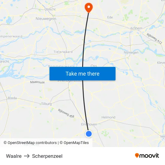 Waalre to Scherpenzeel map