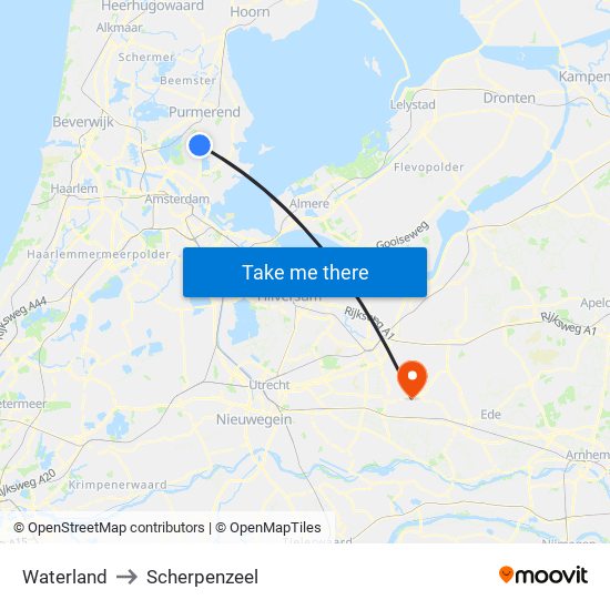 Waterland to Scherpenzeel map