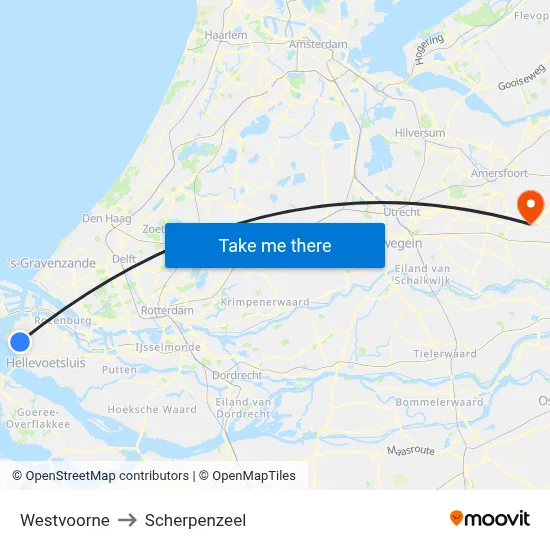 Westvoorne to Scherpenzeel map