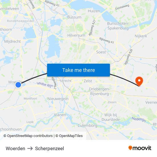Woerden to Scherpenzeel map