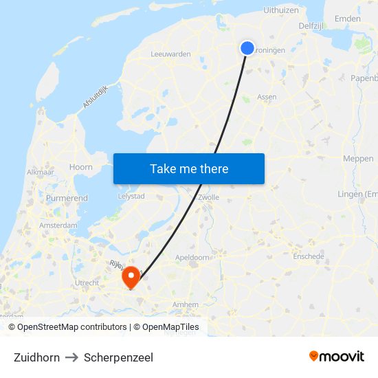 Zuidhorn to Scherpenzeel map