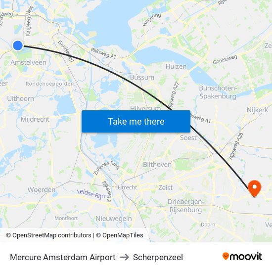 Mercure Amsterdam Airport to Scherpenzeel map