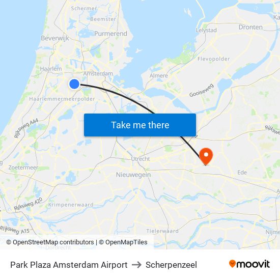 Park Plaza Amsterdam Airport to Scherpenzeel map